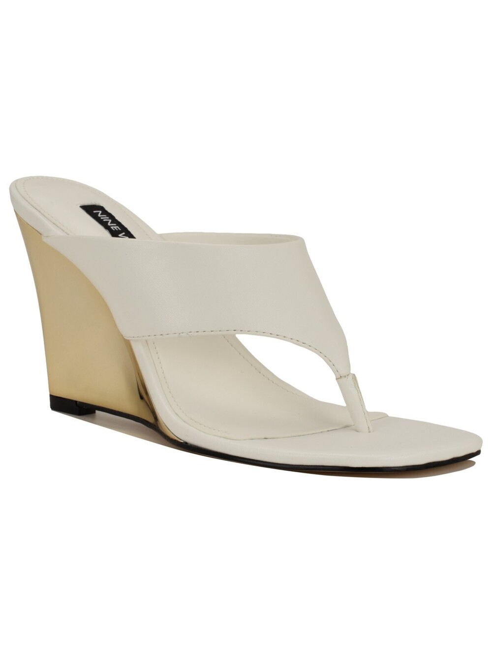 Nine West Women's Presa Slip-on Wedge Sandals White/Gold 9.5M